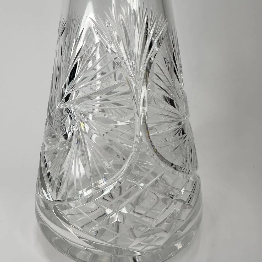 Decanter Crystal Cut Glass European MCM Starburst Diamond Pattern W/ Stopper 13